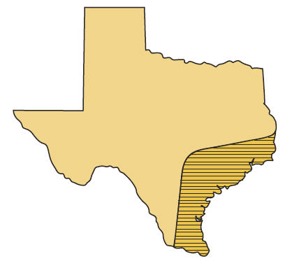 Distribution Map of drywood termites in Texas