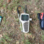 Soil stick pH reader, electrical conductivity meter and turf thermometer. (Texas A&M AgriLife Research Photo by Kay Ledbetter)